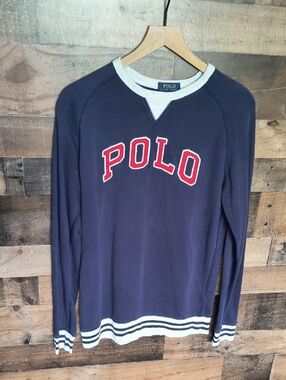 Polo By Ralph Lauren Navy Blue Sweatshirt Pullover Red Logo Sz XL 18-20 Boys